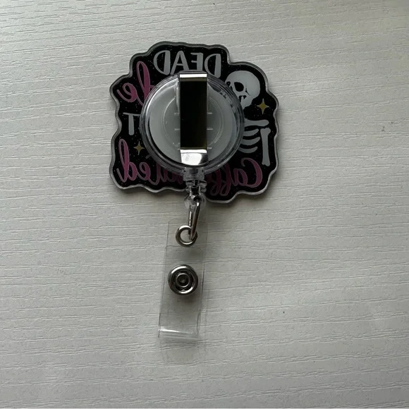 Sarcastic “Dead Inside but Caffeinated” Acrylic Badge Reel- Skull - Picture 2 of 2